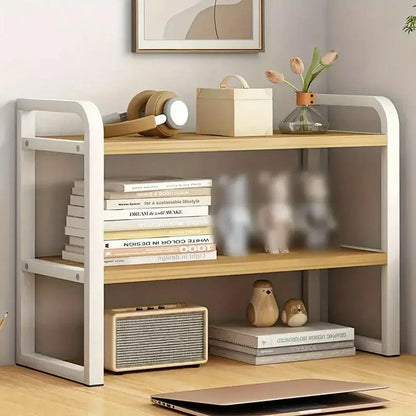 Adjustable Height Multi-Layer Desktop Bookshelf Home Office Floor Organizer Rack - 2 Shelves