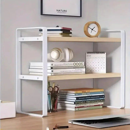 Adjustable Height Multi-Layer Desktop Bookshelf Home Office Floor Organizer Rack - 2 Shelves
