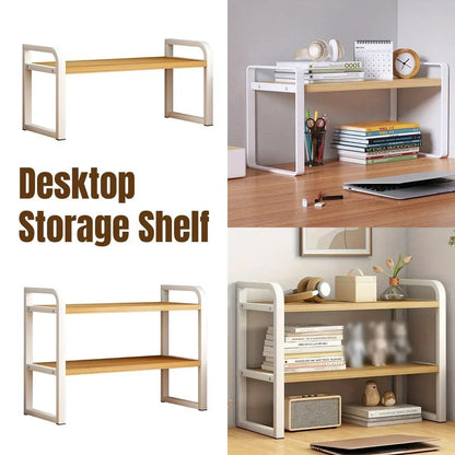 Adjustable Height Multi-Layer Desktop Bookshelf Home Office Floor Organizer Rack - 2 Shelves