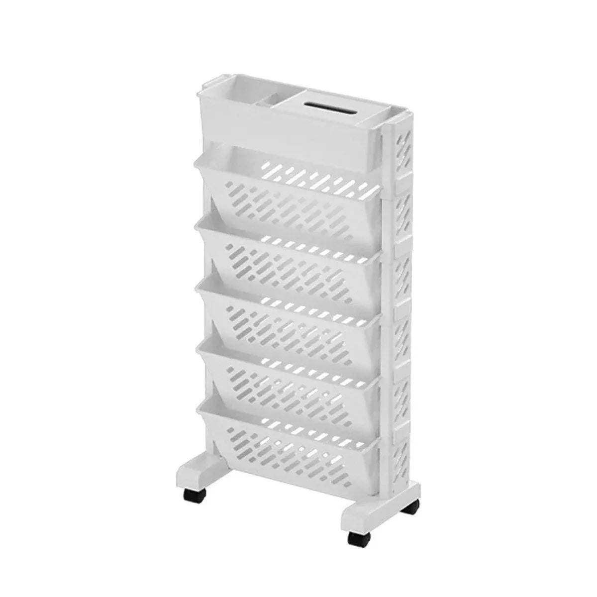Six Tier Rolling Storage Cart Slim Magazine File Organiser White