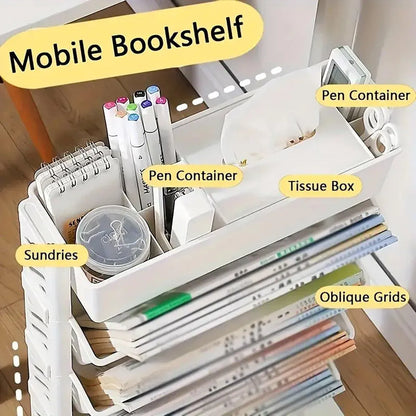 Six Tier Rolling Storage Cart Slim Magazine File Organiser White