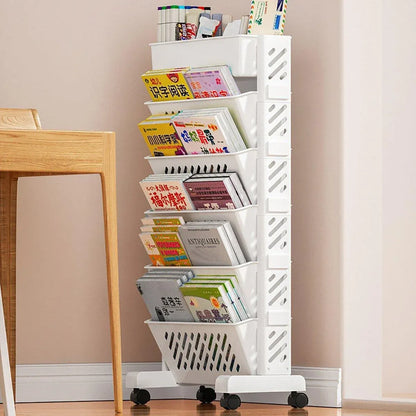 Six Tier Rolling Storage Cart Slim Magazine File Organiser White