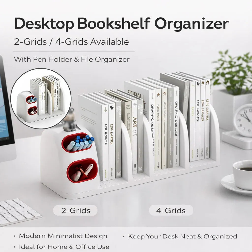 Desktop Storage Organiser With Dividers Pen Holder Home Office School Desk Use - 4-Grid