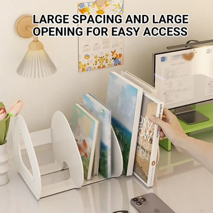 Desk Standing Divider Shelf Organizer Space Saving Office Study Storage Rack - White