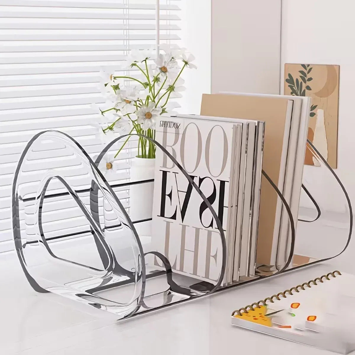 Desk Standing Divider Shelf Organizer Space Saving Office Study Storage Rack - White