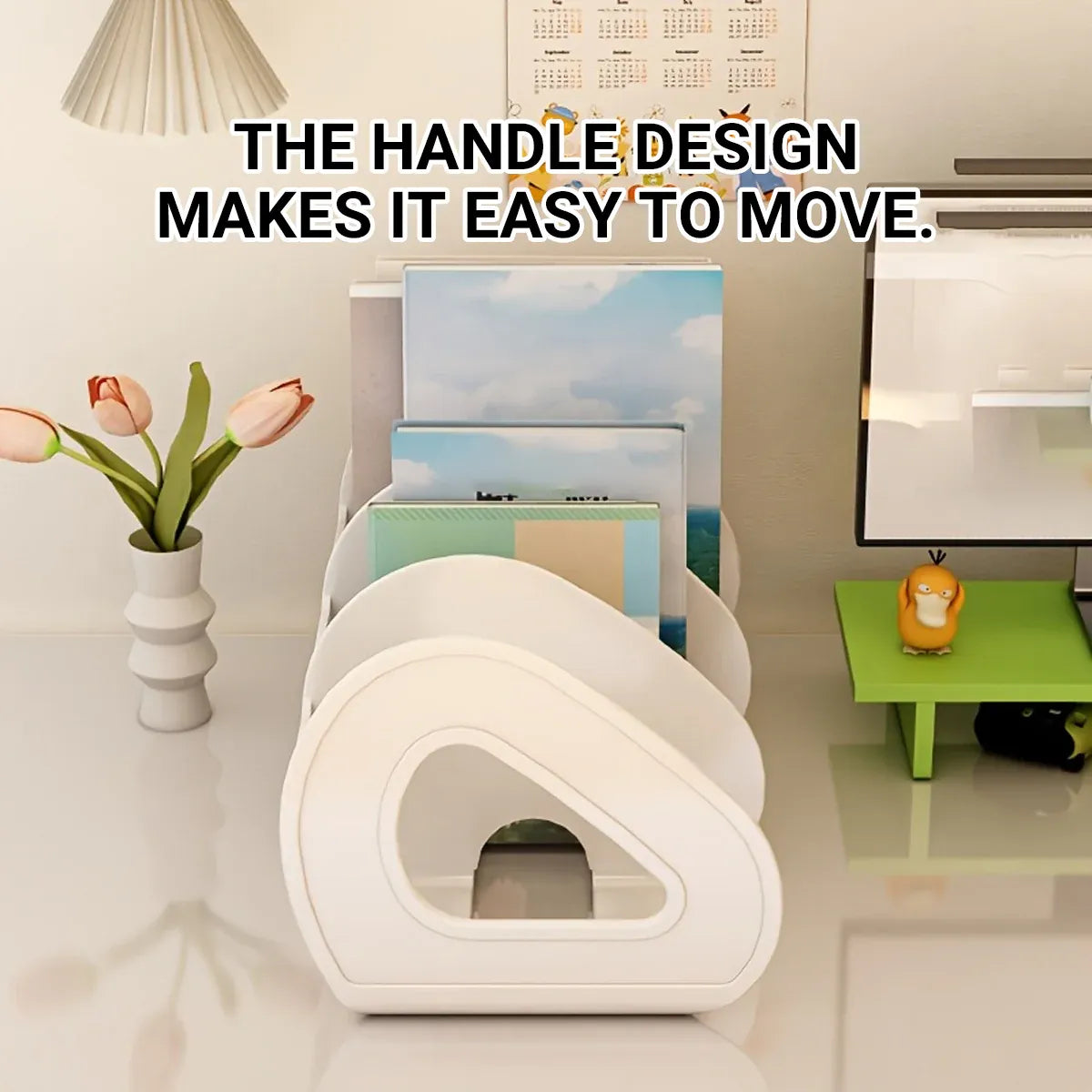Desk Standing Divider Shelf Organizer Space Saving Office Study Storage Rack - White