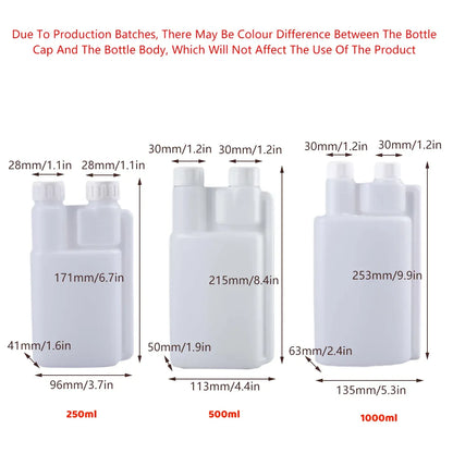 250-1000ml Plastic Twin Chamber Bottle with Tamper Evident Cap for Chemical Liquids - 10Pcs 1000ml