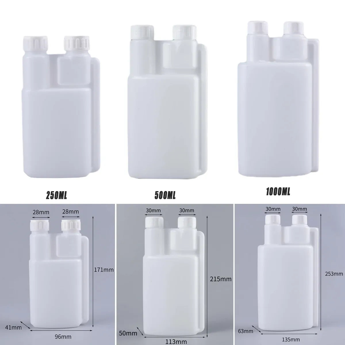 250-1000ml Plastic Twin Chamber Bottle with Tamper Evident Cap for Chemical Liquids - 10Pcs 1000ml