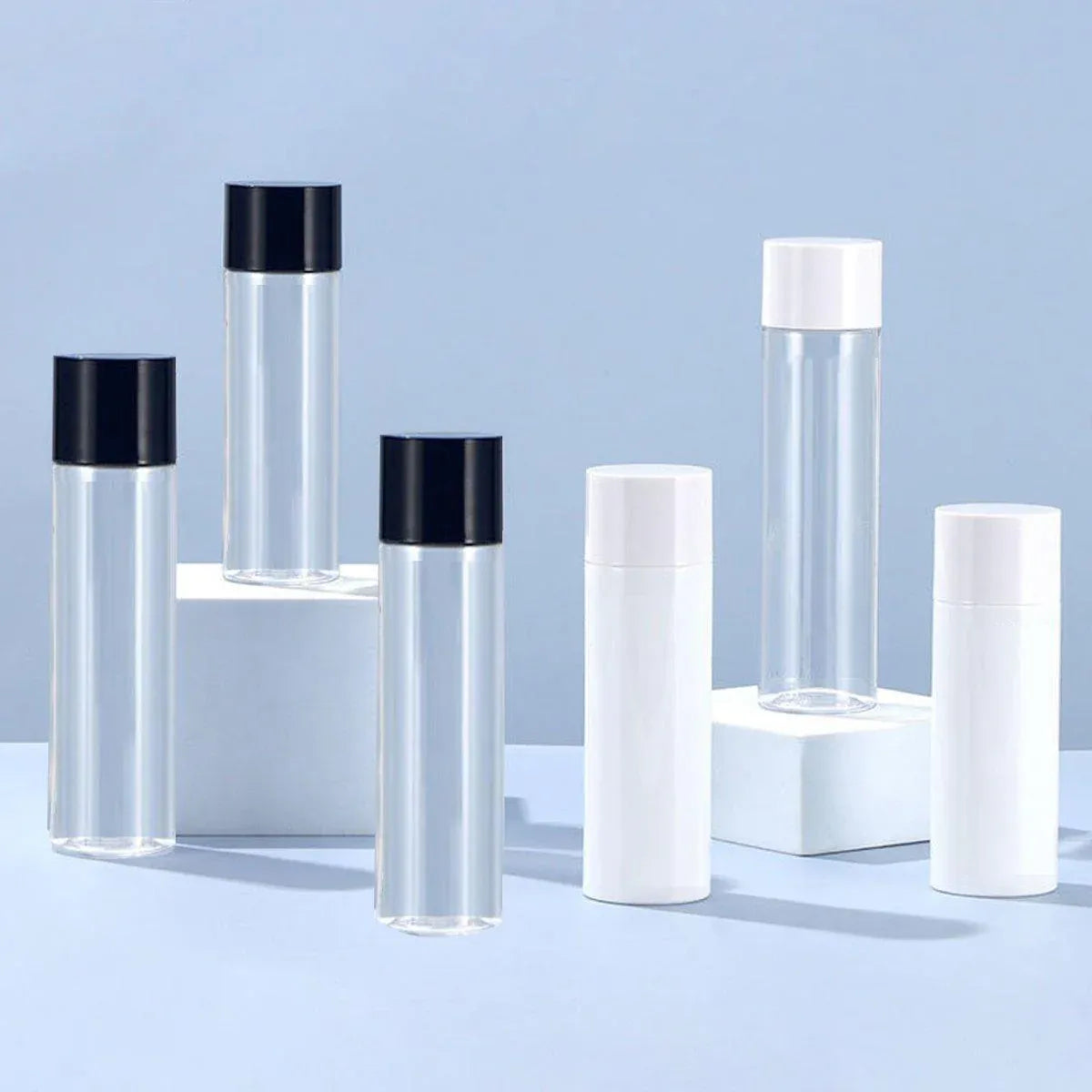 50/100/150ml Plastic Toner Lotion Bottles Refillable Travel Cosmetic Containers - White Lid + White Bottle - 100ml