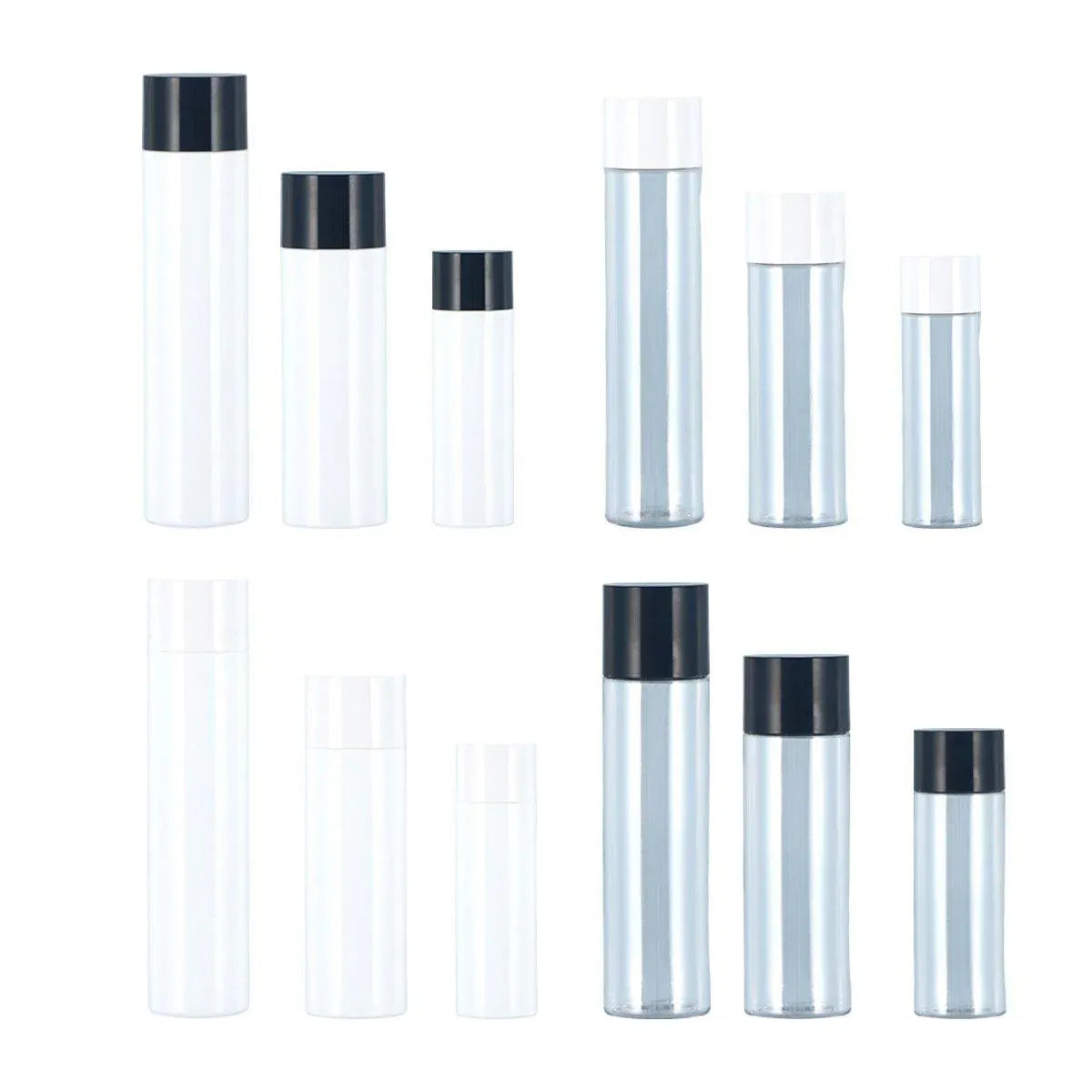 50/100/150ml Plastic Toner Lotion Bottles Refillable Travel Cosmetic Containers - White Lid + White Bottle - 50ml