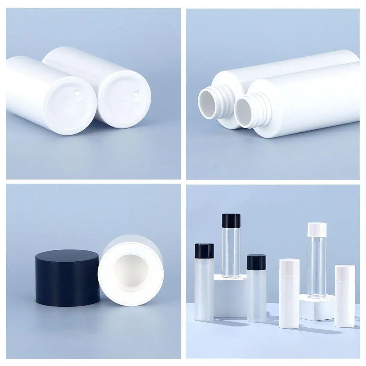 50/100/150ml Plastic Toner Lotion Bottles Refillable Travel Cosmetic Containers - White Lid + White Bottle - 50ml
