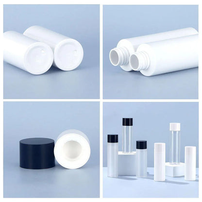 50/100/150ml Plastic Toner Lotion Bottles Refillable Travel Cosmetic Containers - White Lid + White Bottle - 50ml