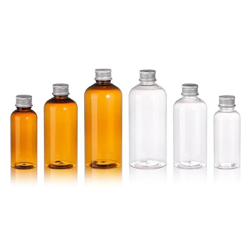 20pcs Brown Transparent Cosmetic Bottles with Aluminum Lids for Packaging - Brown-100ml