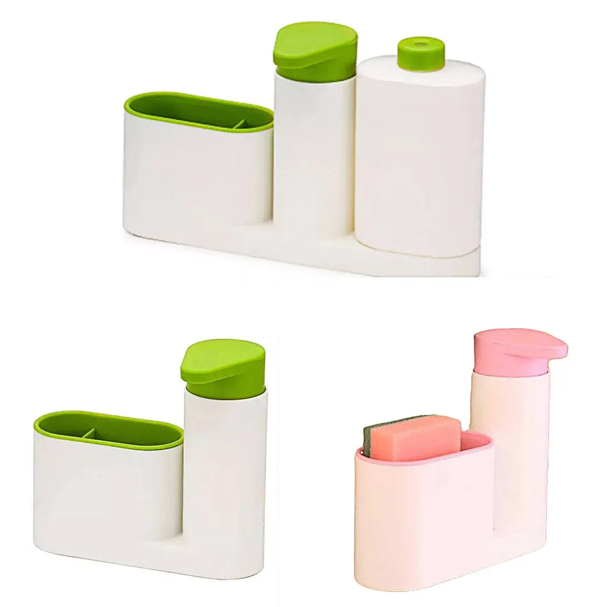 2/3 in 1 Soap Dispenser Organizer Hand Sanitizer Detergent Holder Bathroom Rack - 3-Green