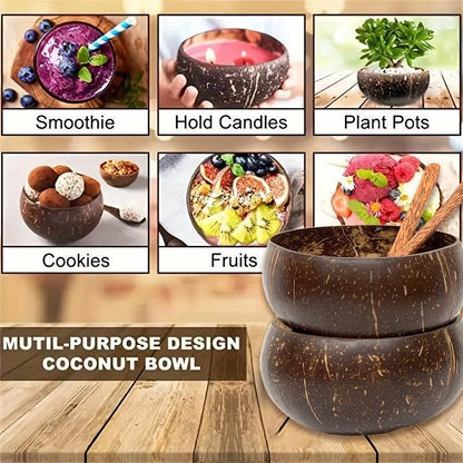 2Sets Natural Coconut Shell Bowls Dessert Fruit Salad Serving Bowls