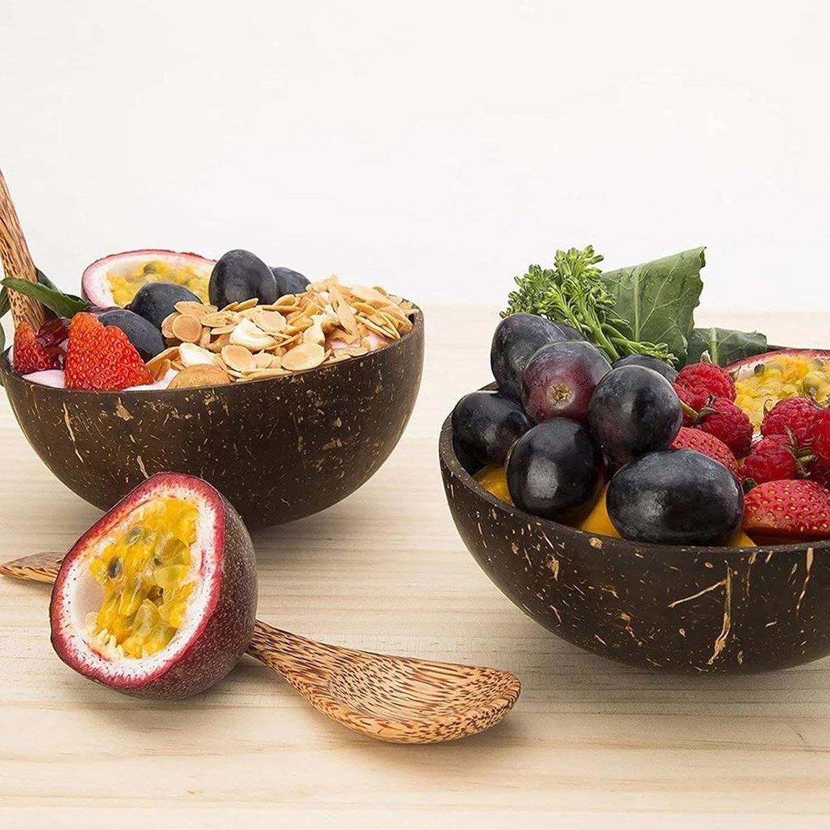 2Sets Natural Coconut Shell Bowls Dessert Fruit Salad Serving Bowls