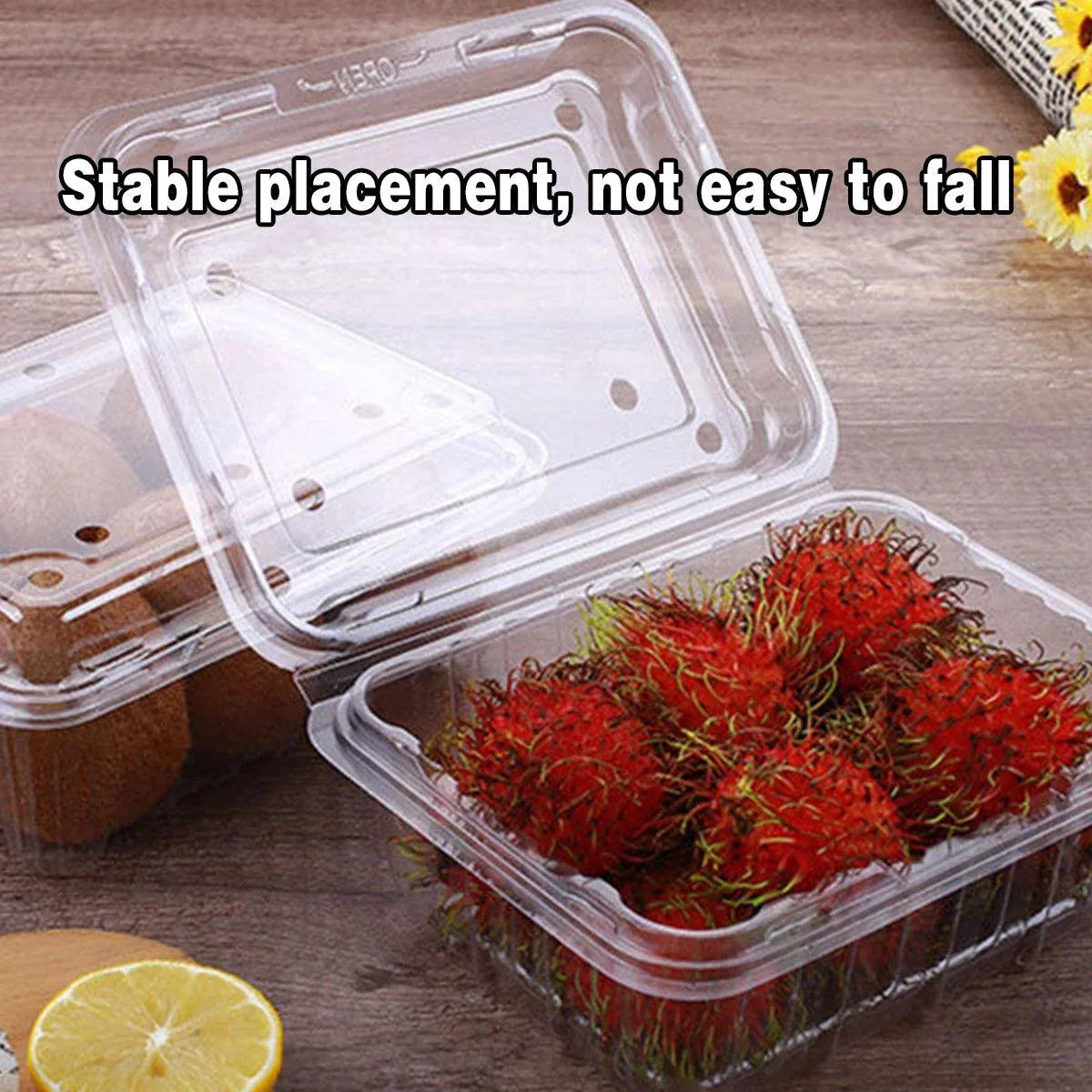100pcs Transparent Plastic Fruit Box with Tape Cover Storage Packaging for Fruit - 125g