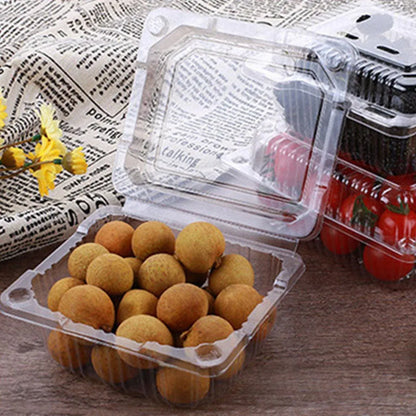 100pcs Transparent Plastic Fruit Box with Tape Cover Storage Packaging for Fruit - 125g