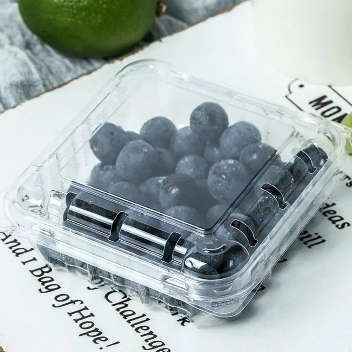 100pcs Transparent Plastic Fruit Box with Tape Cover Storage Packaging for Fruit - 125g