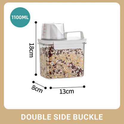 Sealed Household Grain Storage Box Transparent Rice Bucket Kitchen Storage - 1100ml
