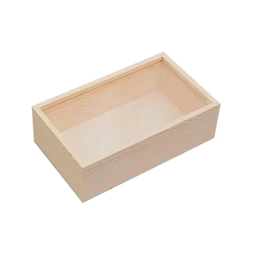 Solid Wood Storage Box with Acrylic Sliding Lid Pull Out Gift Packaging Case - 16x11x5cm