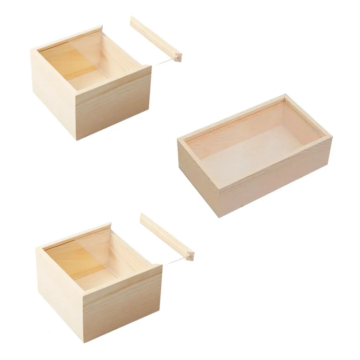 Solid Wood Storage Box with Acrylic Sliding Lid Pull Out Gift Packaging Case - 16x11x5cm