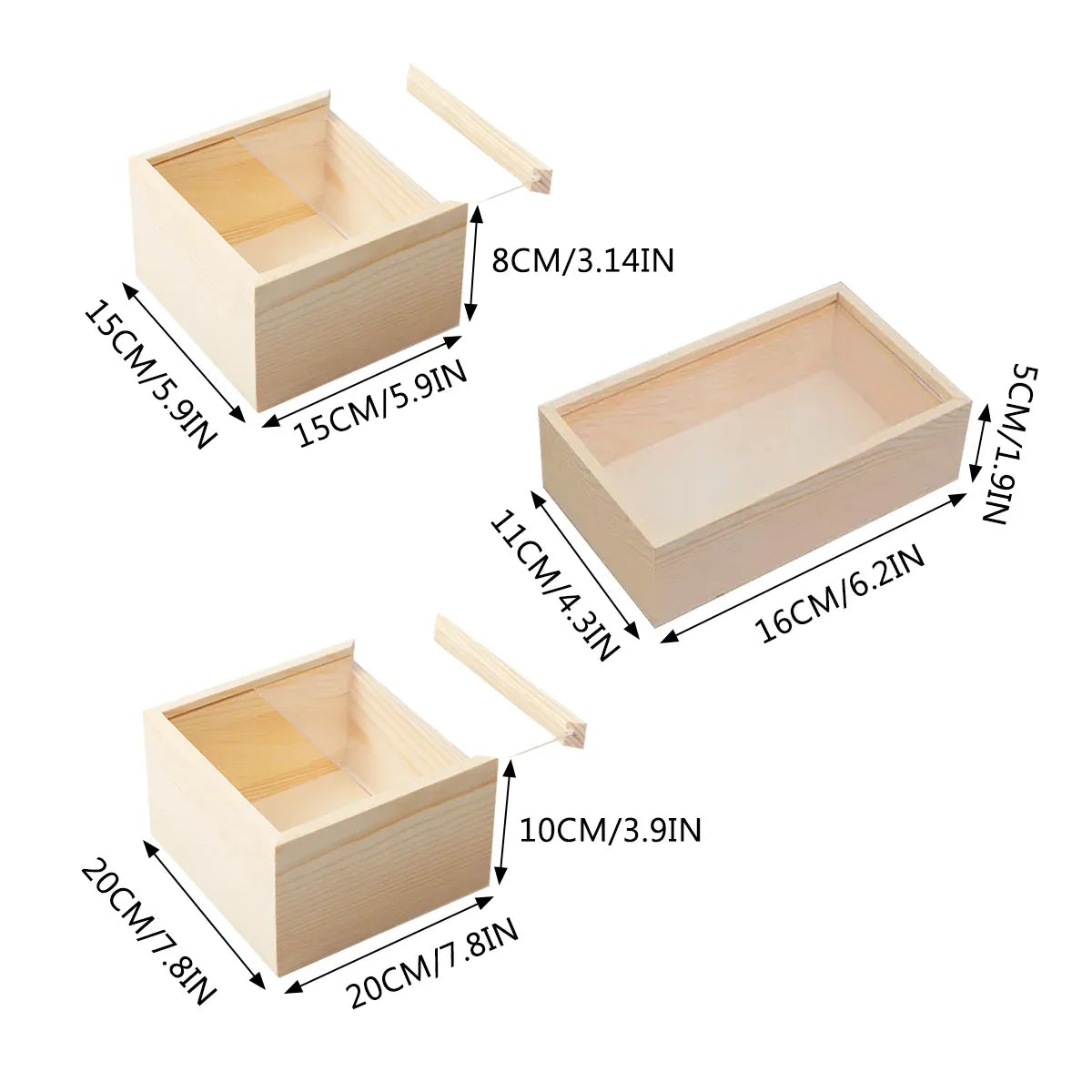 Solid Wood Storage Box with Acrylic Sliding Lid Pull Out Gift Packaging Case - 16x11x5cm
