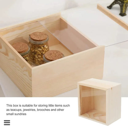 Solid Wood Storage Box with Acrylic Sliding Lid Pull Out Gift Packaging Case - 16x11x5cm