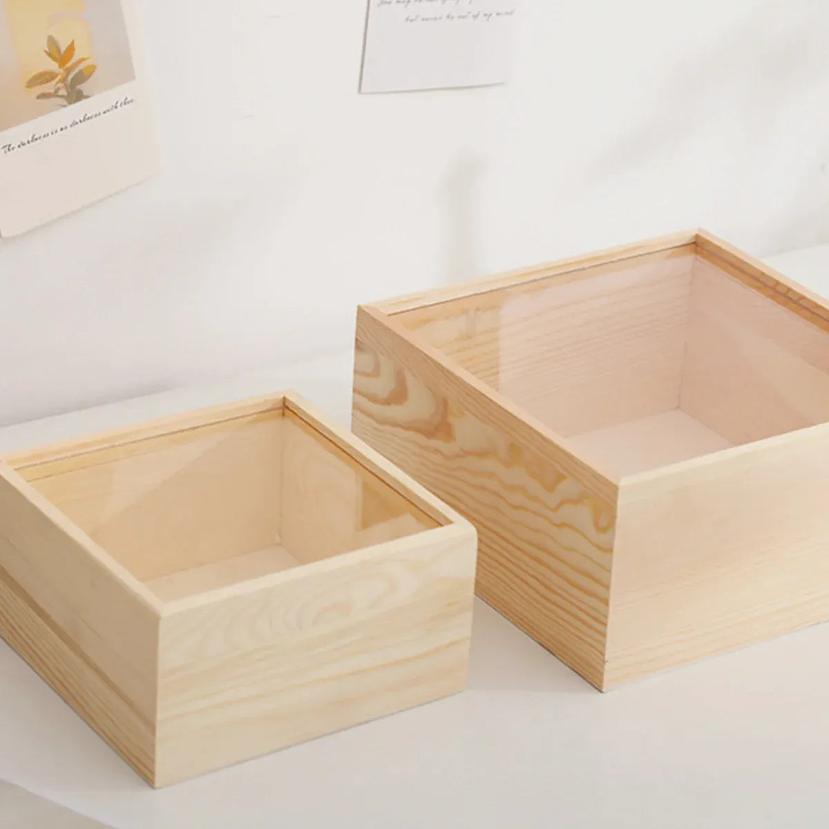 Solid Wood Storage Box with Acrylic Sliding Lid Pull Out Gift Packaging Case - 16x11x5cm