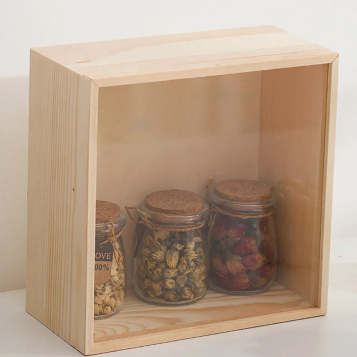 Solid Wood Storage Box with Acrylic Sliding Lid Pull Out Gift Packaging Case - 16x11x5cm