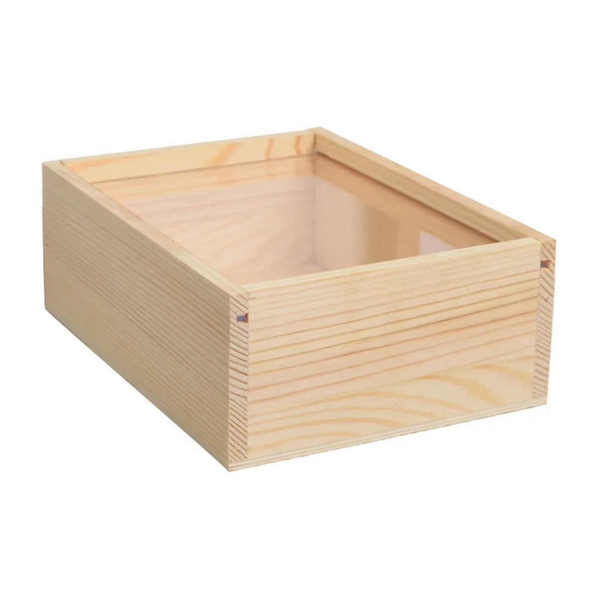 Solid Wood Storage Box with Acrylic Sliding Lid Pull Out Gift Packaging Case - 16x11x5cm