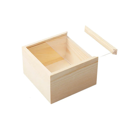 Solid Wood Storage Box with Acrylic Sliding Lid Pull Out Gift Packaging Case - 20x20x10cm