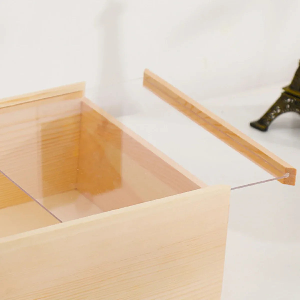 Solid Wood Storage Box with Acrylic Sliding Lid Pull Out Gift Packaging Case - 20x20x10cm