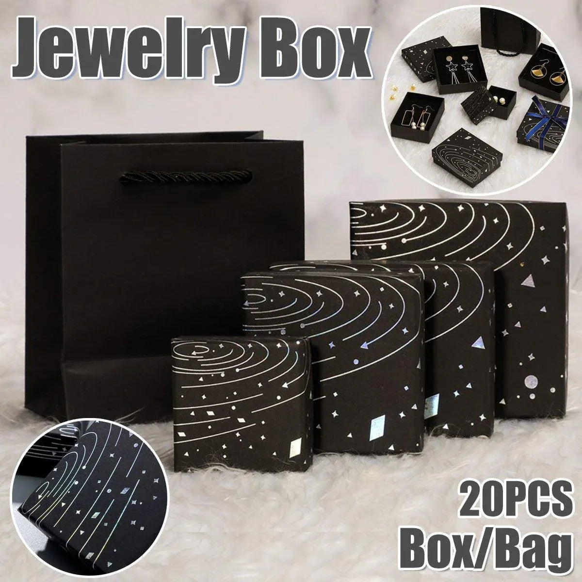 20x Holographic Silver Foil Jewelry Box for Earrings Bracelets Rings Packing Box - 7*7*3cm（Box）