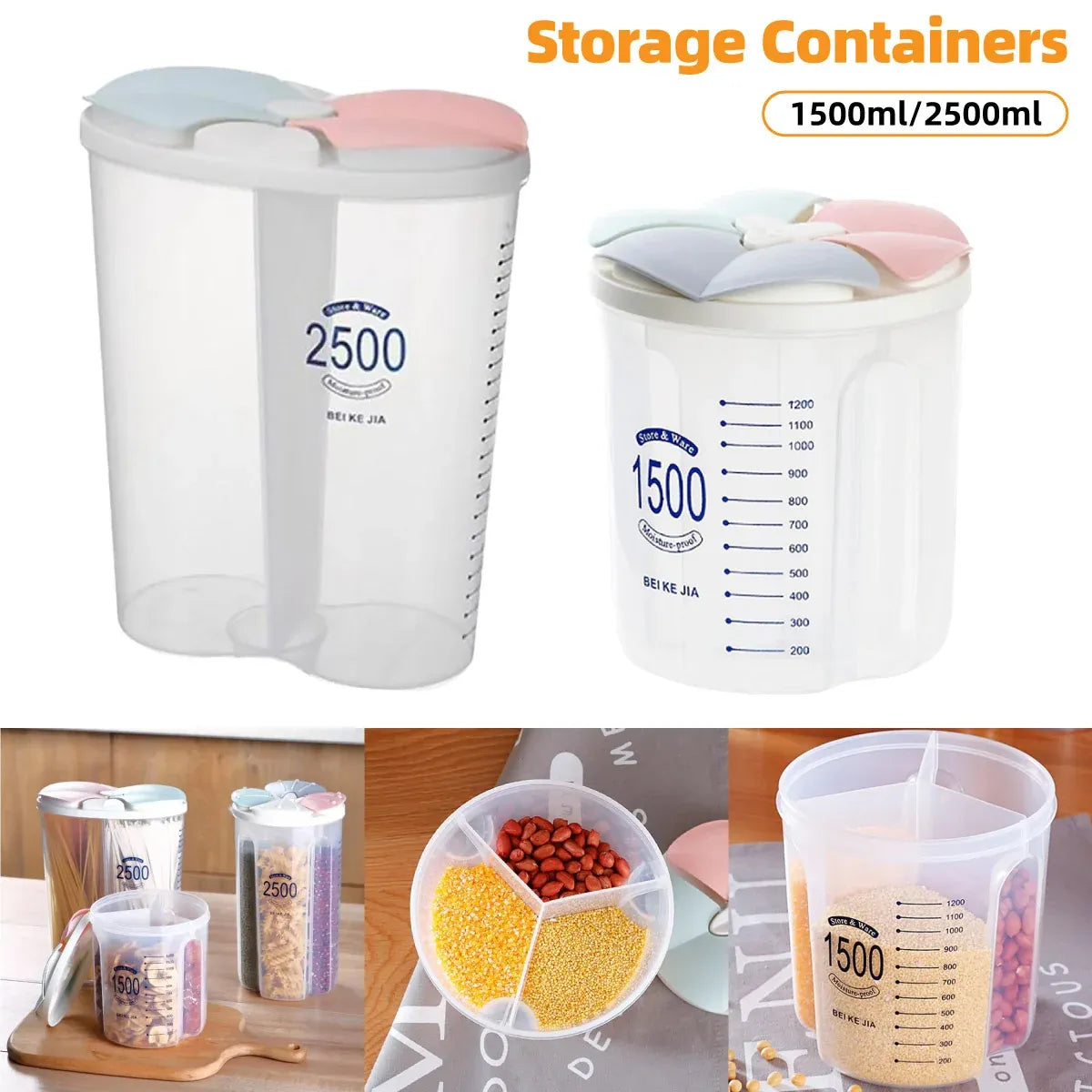 Kitchen Storage Box Transparent with Lid Food Container Tank Pantry Organizer - 2500ML