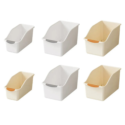 2pcs Cabinet Storage Box Miscellaneous Organizer Household Container Plastic Bin - S-White+Beige