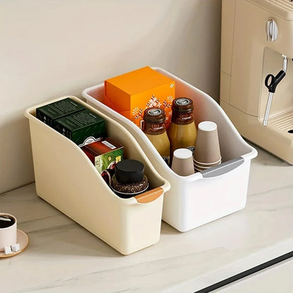 2pcs Cabinet Storage Box Miscellaneous Organizer Household Container Plastic Bin - S-White+Beige