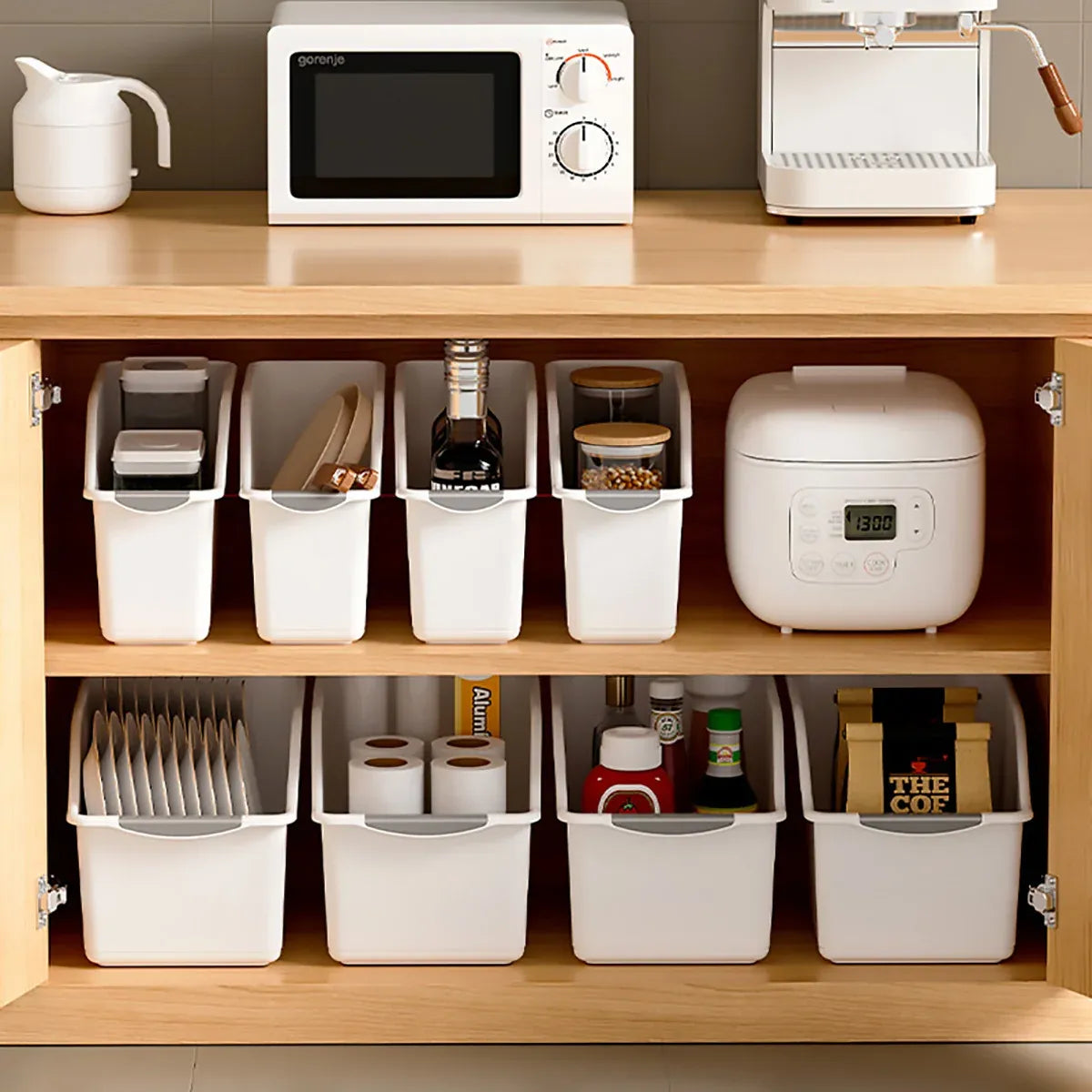 2pcs Cabinet Storage Box Miscellaneous Organizer Household Container Plastic Bin - S-White+Beige