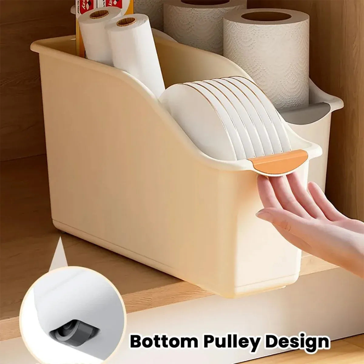 2pcs Cabinet Storage Box Miscellaneous Organizer Household Container Plastic Bin - S-White+Beige