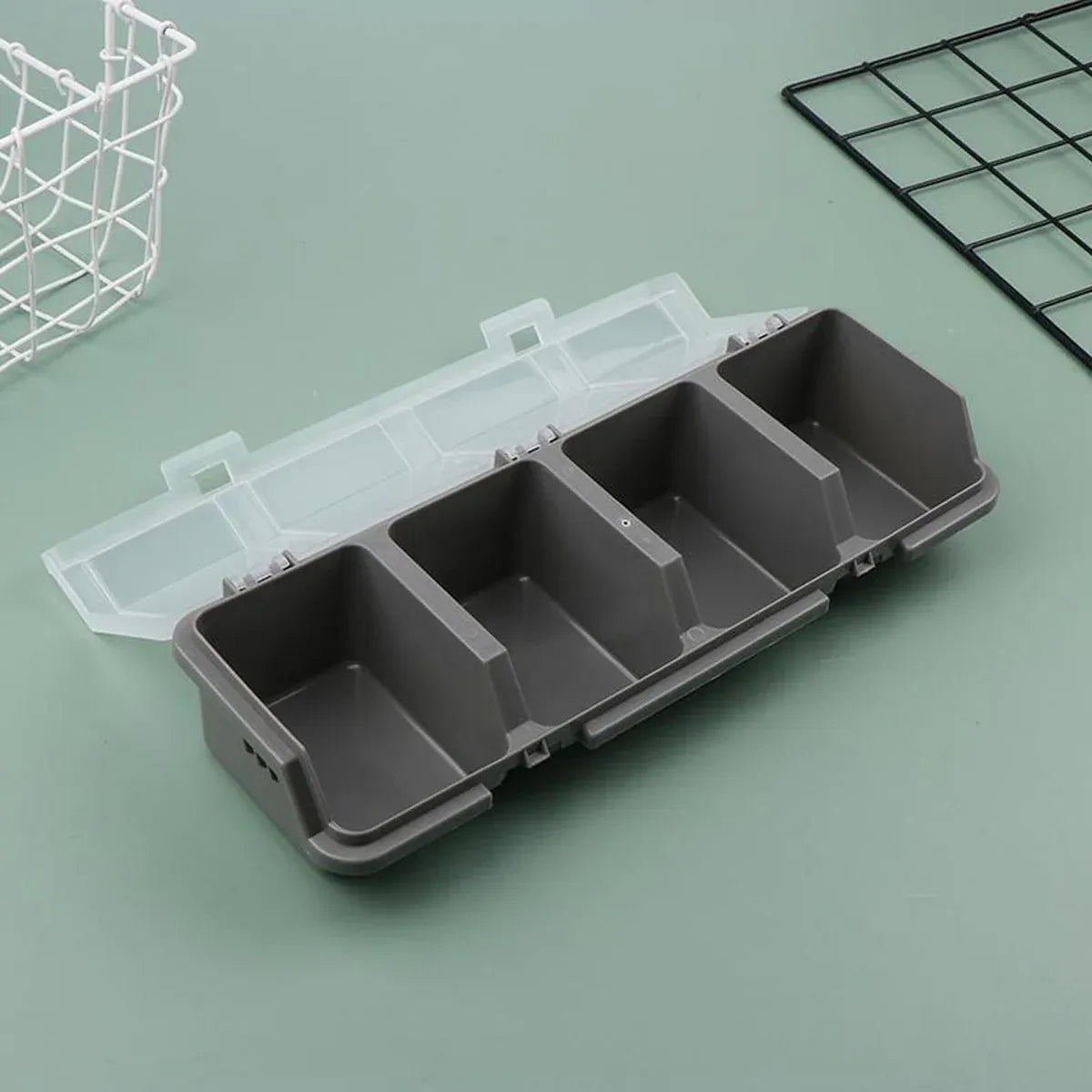 4-Grid Parts Storage Box Plastic Electronic Hardware Accessory Case with Lid ﻿ - Black