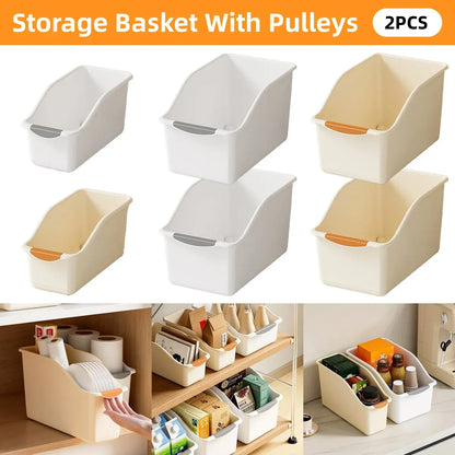 2pcs Cabinet Storage Box Miscellaneous Organizer Household Container Plastic Bin - L-Beige