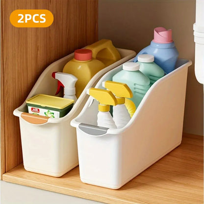 2pcs Cabinet Storage Box Miscellaneous Organizer Household Container Plastic Bin - L-Beige