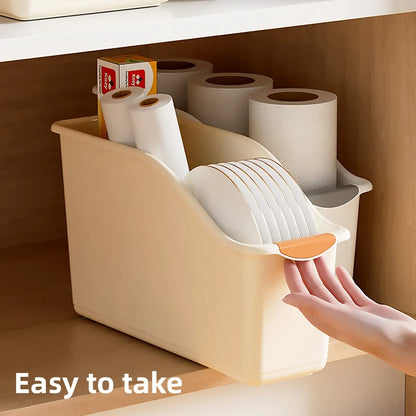 2pcs Cabinet Storage Box Miscellaneous Organizer Household Container Plastic Bin - L-Beige