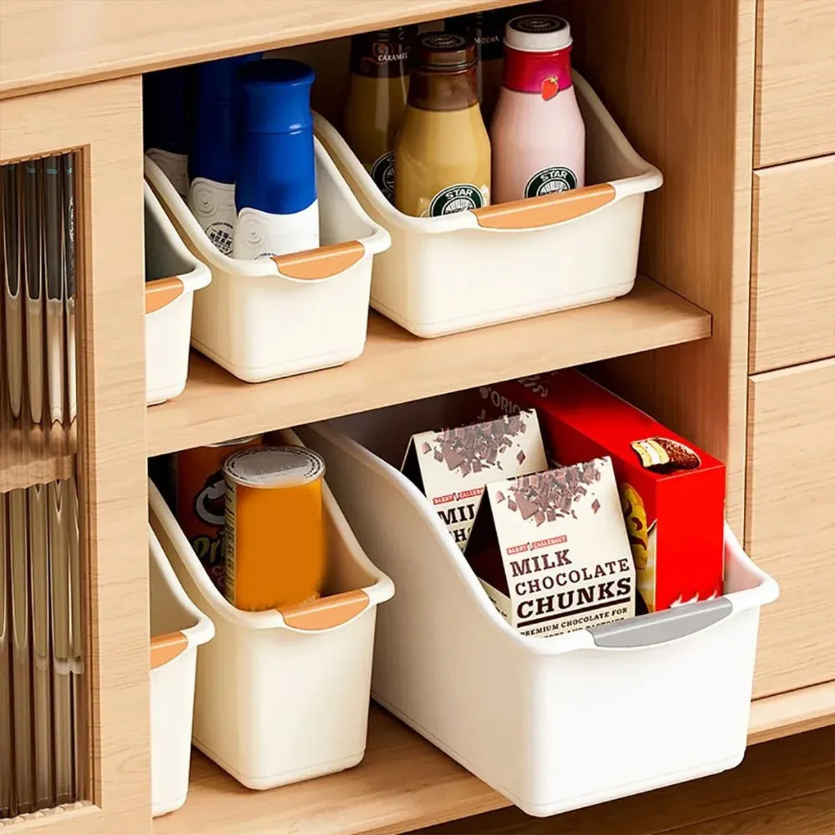 2pcs Cabinet Storage Box Miscellaneous Organizer Household Container Plastic Bin - L-Beige