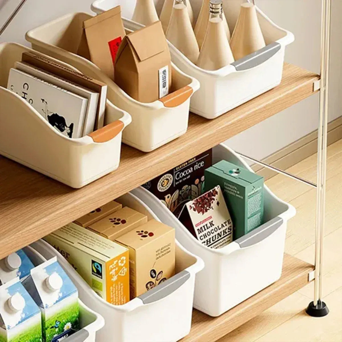 2pcs Cabinet Storage Box Miscellaneous Organizer Household Container Plastic Bin - L-Beige