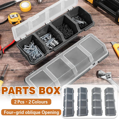 4-Grid Parts Storage Box Plastic Electronic Hardware Accessory Case with Lid ﻿ - Grey