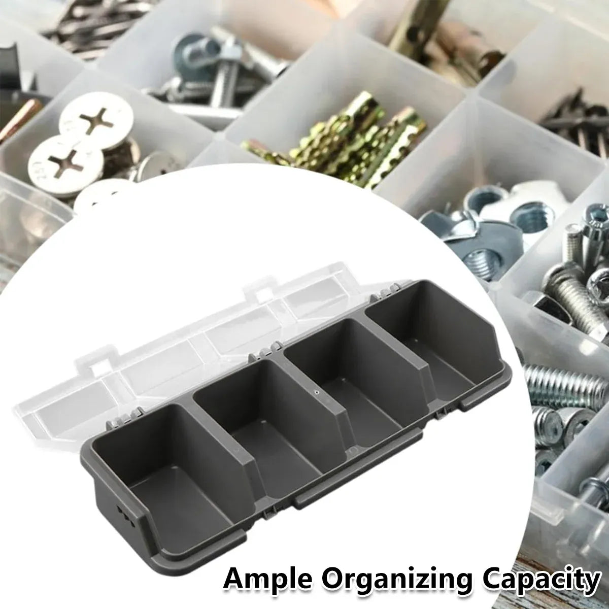 4-Grid Parts Storage Box Plastic Electronic Hardware Accessory Case with Lid ﻿ - Grey
