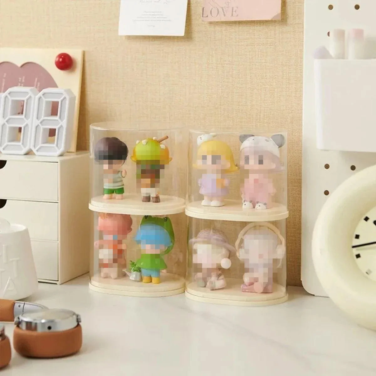 2pcs Clear Acrylic Display Case Transparent Box for Collectibles Dolls Figures - M
