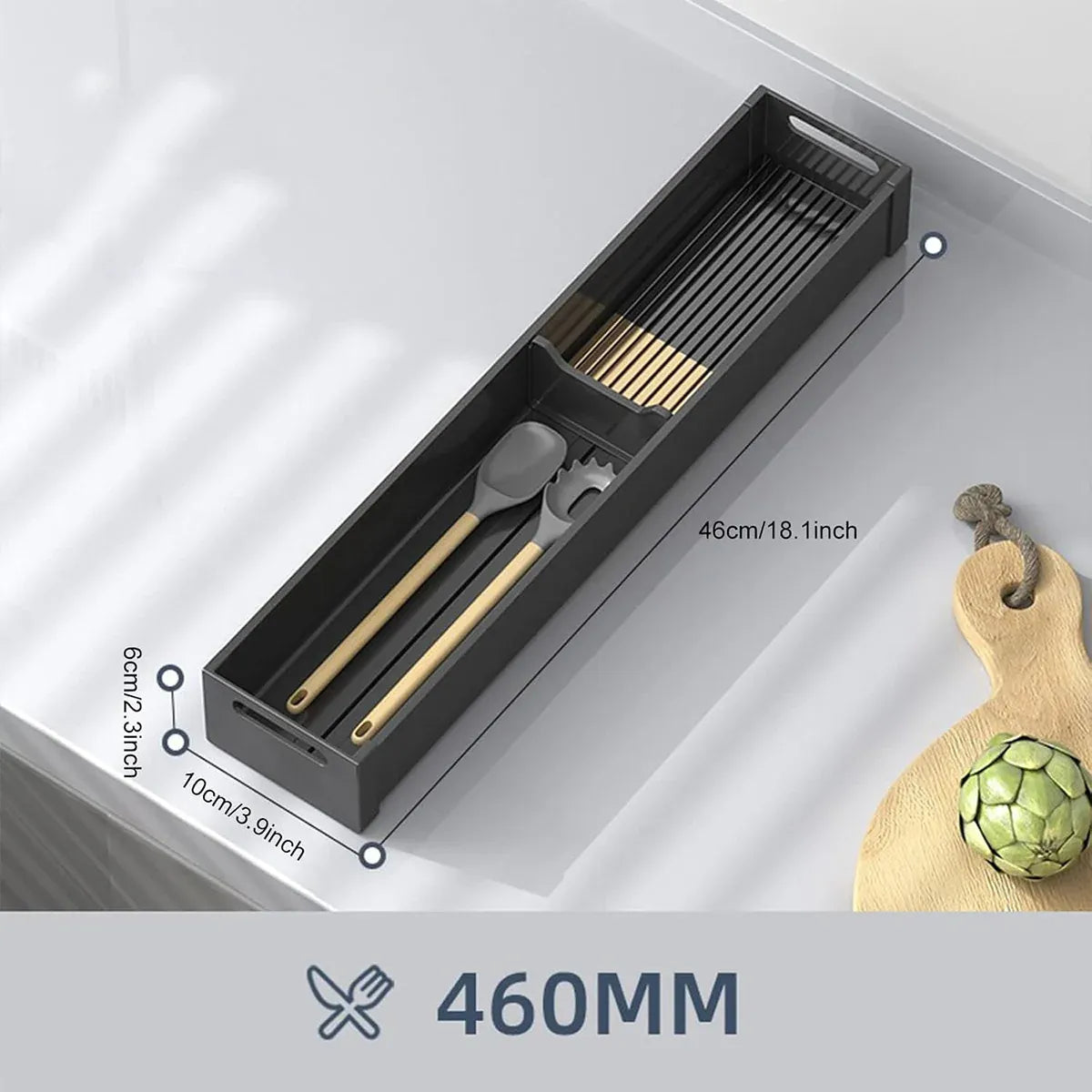 Kitchen Cabinet Drawer Cutlery Tray Utensil Organiser Insert Divider Storage - 41x10cm