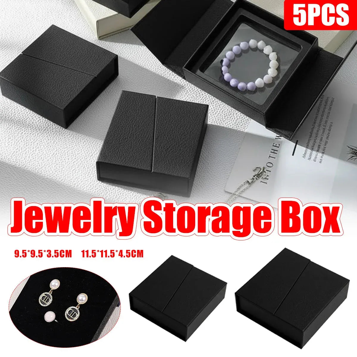 5 Pack Jewellery Gift Box With Insert Necklace Ring Earring Storage Box - 9.5x9.5x3.5cm